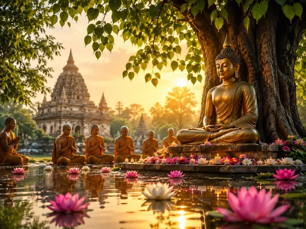Buddha Purnima — One full-moon day marking the Buddha's birth, enlightenment, and passing — the holiest day in the Buddhist calendar.